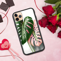 Pink Monstera Speckled iPhone case