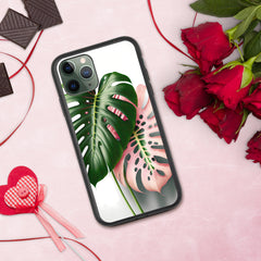 Pink Monstera Speckled iPhone case