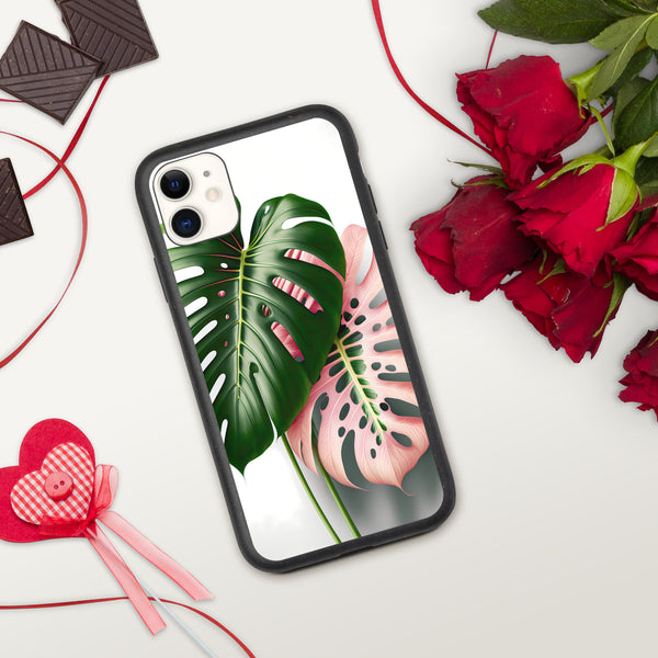 Pink Monstera Speckled iPhone case