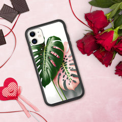 Pink Monstera Speckled iPhone case