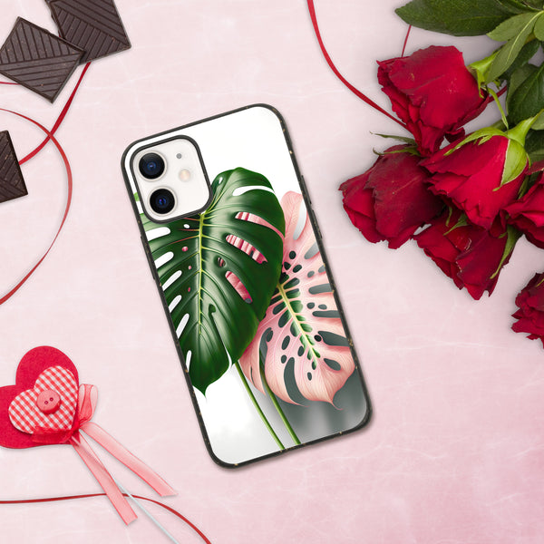 Pink Monstera Speckled iPhone case