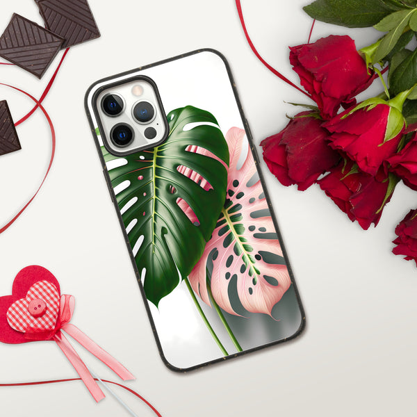 Pink Monstera Speckled iPhone case