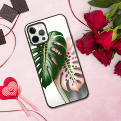 Pink Monstera Speckled iPhone case