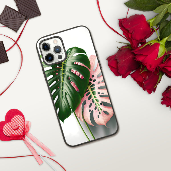 Pink Monstera Speckled iPhone case