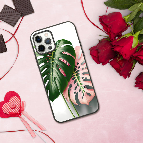 Pink Monstera Speckled iPhone case