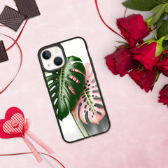 Pink Monstera Speckled iPhone case