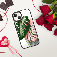 Pink Monstera Speckled iPhone case