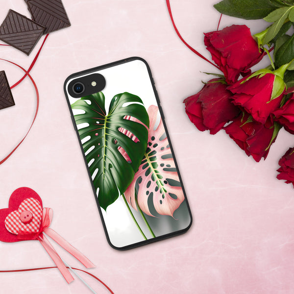 Pink Monstera Speckled iPhone case