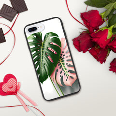 Pink Monstera Speckled iPhone case