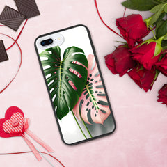 Pink Monstera Speckled iPhone case