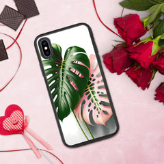 Pink Monstera Speckled iPhone case