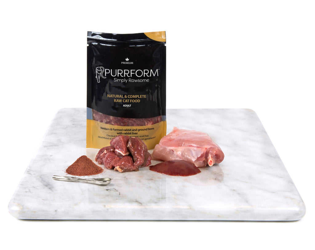 Venison & Farmed Rabbit & Ground Bone with Rabbit Liver (ADULT CAT)6 X 70G POUCHES