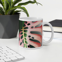 Pink Monstera Cup White glossy Full Picture