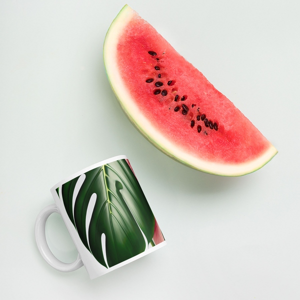 Pink Monstera Cup White glossy Full Picture